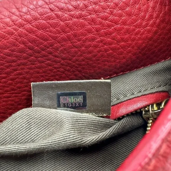 Chloe Marcie Scarlet Red Leather with Burgundy Crossbody Saddle Bag Auth - Picture 13 of 16